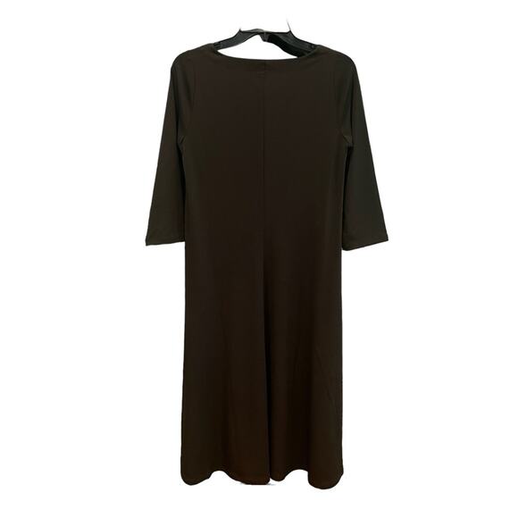 Chico’s Chocolate Brown Stretch Knit Midi Dress V-Neck 3/4 Sleeve Travel Women’s - Picture 8 of 12